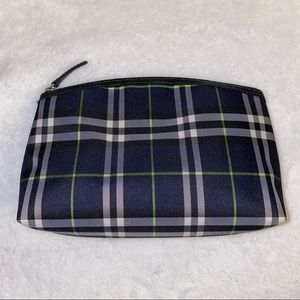 Burberry Navy Blue Plaid Cosmetic Bag Pouch Clutch
